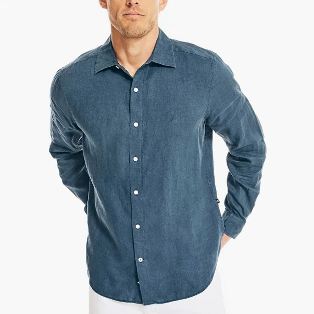 Nautica Men's Linen Shirt, Lapis Blue, XXL